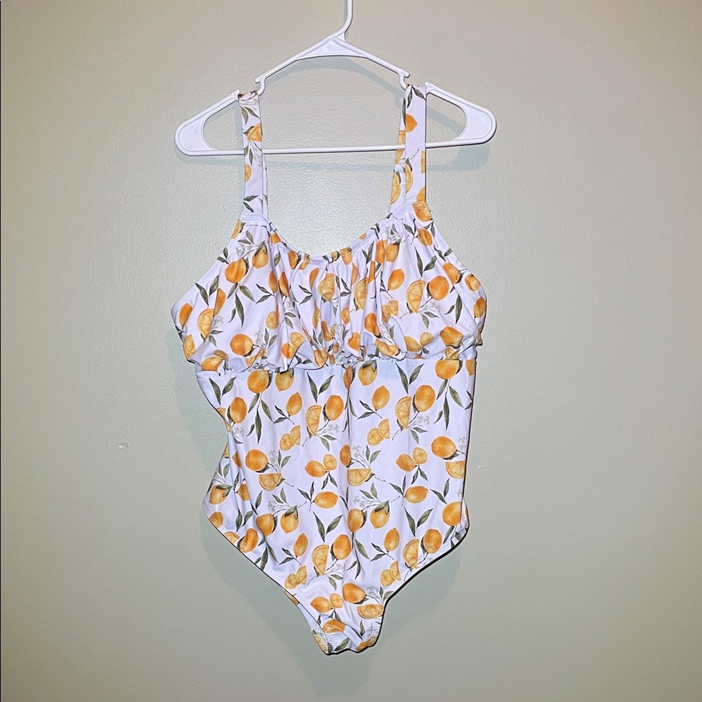 Orange Lemon Print One-Piece Swimsuit
